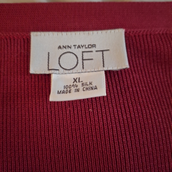 LOFT Women's Rich Red Silk Cardigan - Picture 5 of 7